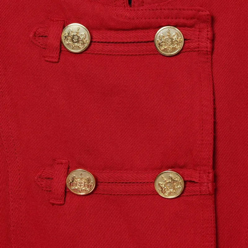 Damen Kurz geschnittene Militärinspirierte Jacke mit Stehkragen und Zierknöpfen Nord Taschen