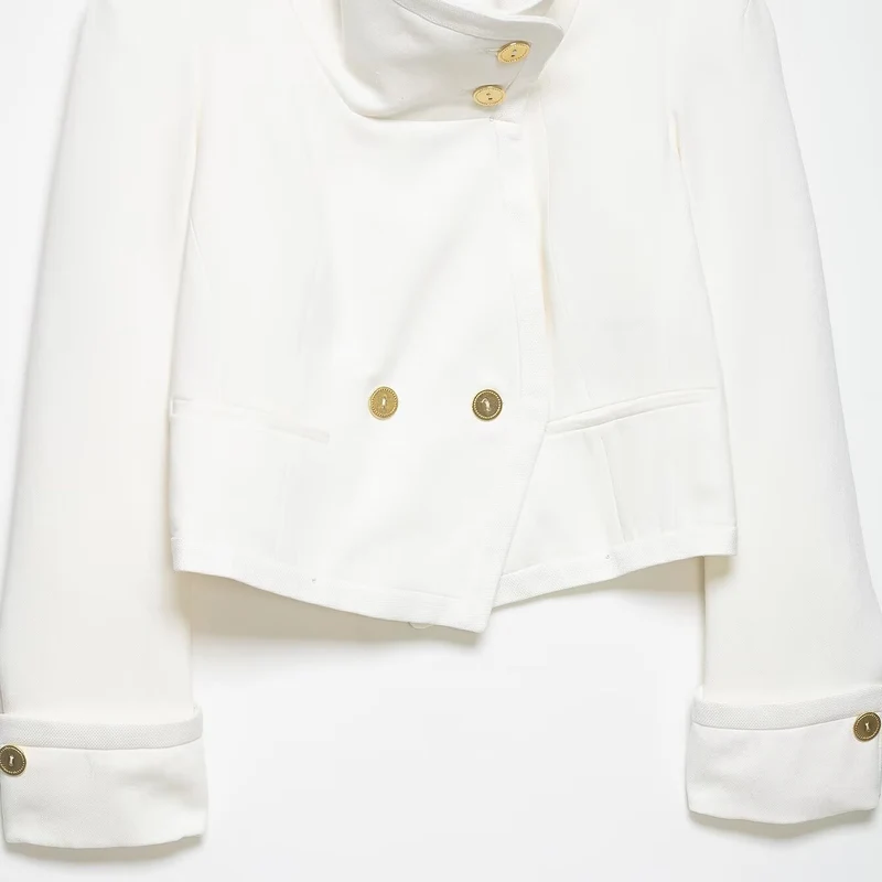 Damen Cropped-Blazer mit hohem Stehkragen, doppelreihiger Knopfleiste und Ziermanschetten Nord Taschen
