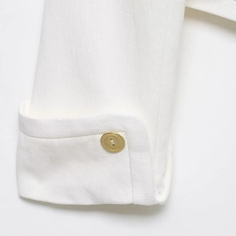 Damen Cropped-Blazer mit hohem Stehkragen, doppelreihiger Knopfleiste und Ziermanschetten Nord Taschen