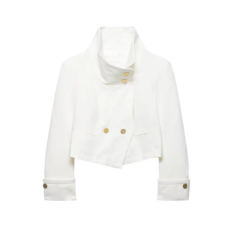 Damen Cropped-Blazer mit hohem Stehkragen, doppelreihiger Knopfleiste und Ziermanschetten Nord Taschen
