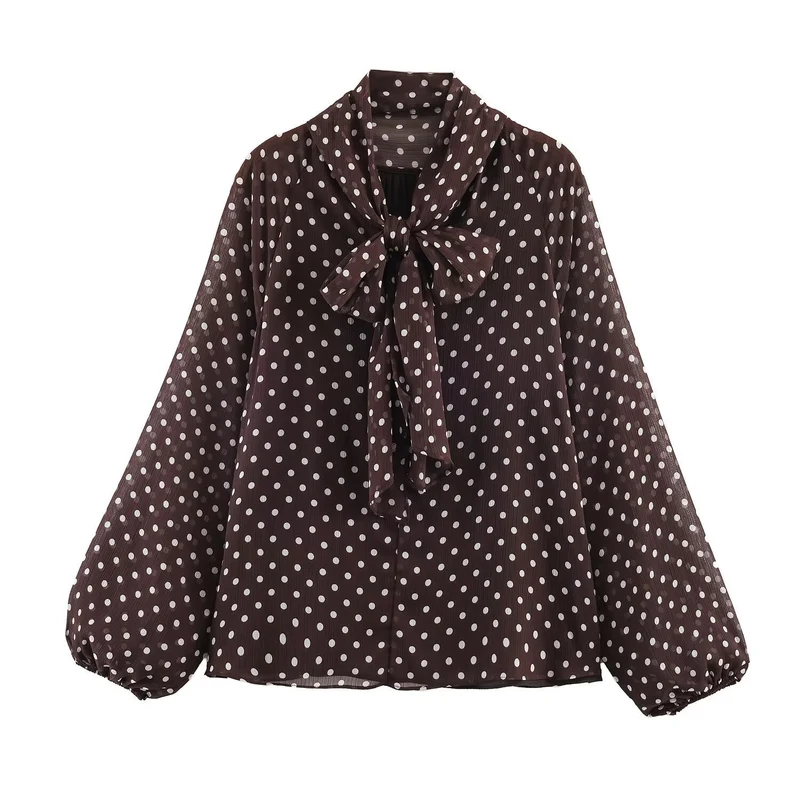 Damen Chiffon-Bluse mit Schleifenkragen und Balloon-Ärmeln Nord Taschen