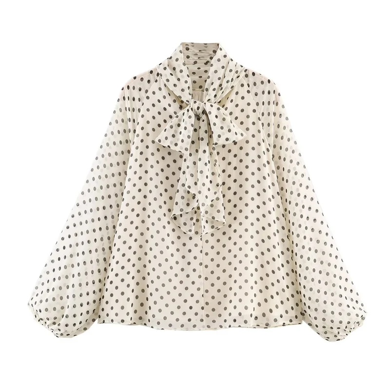 Damen Chiffon-Bluse mit Schleifenkragen und Balloon-Ärmeln Nord Taschen