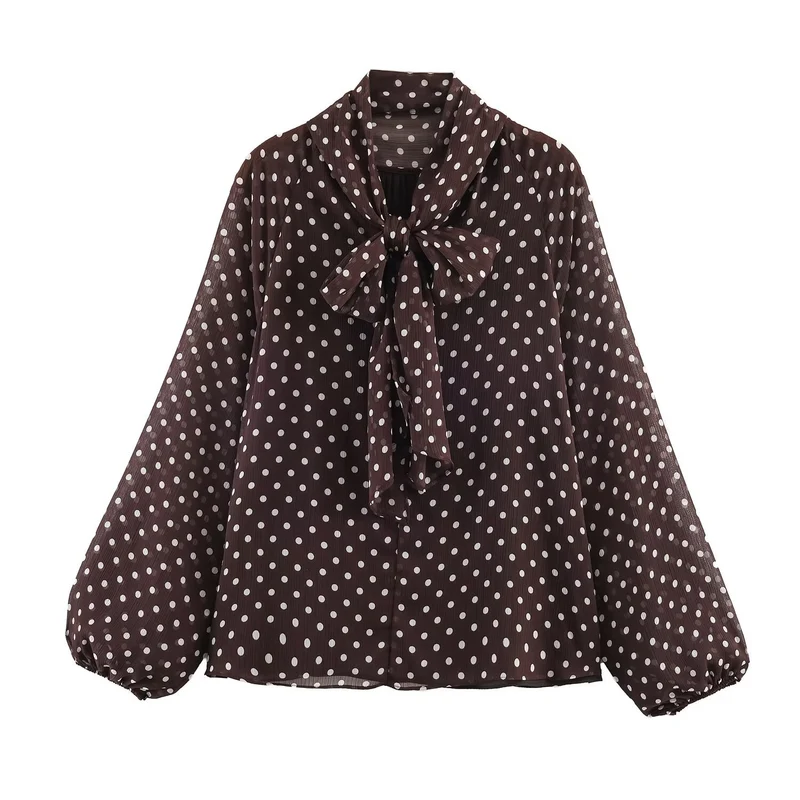 Damen Chiffon-Bluse mit Schleifenkragen und Balloon-Ärmeln Nord Taschen