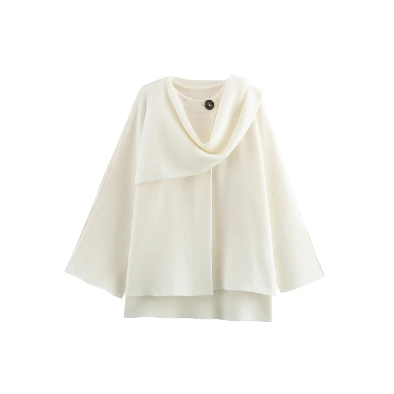 Damen Cape mit asymmetrischem Fall, Stehkragen und Wollmix Nord Taschen
