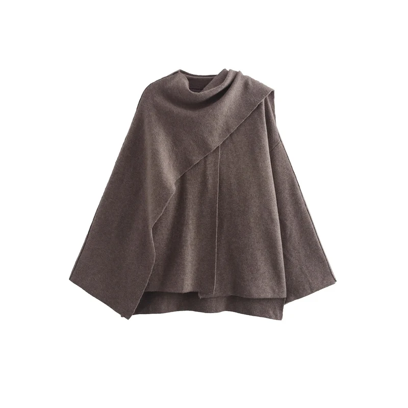 Damen Cape mit asymmetrischem Fall, Stehkragen und Wollmix Nord Taschen