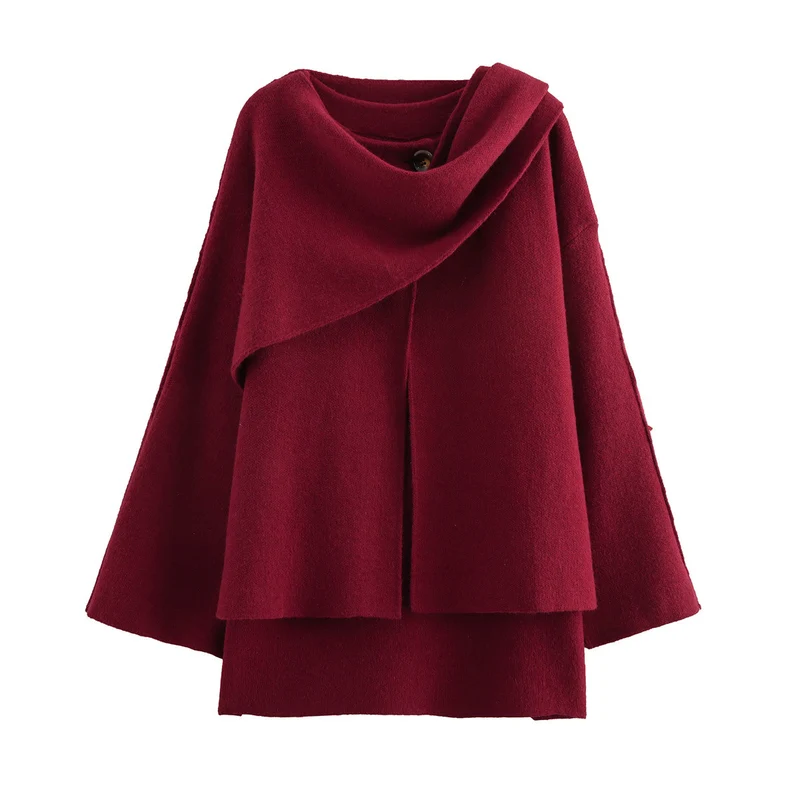 Damen Cape mit asymmetrischem Fall, Stehkragen und Wollmix Nord Taschen