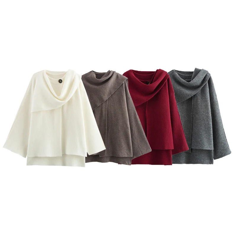 Damen Cape mit asymmetrischem Fall, Stehkragen und Wollmix Nord Taschen