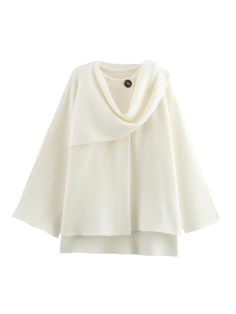 Damen Cape mit asymmetrischem Fall, Stehkragen und Wollmix Nord Taschen