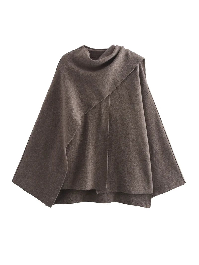 Damen Cape mit asymmetrischem Fall, Stehkragen und Wollmix Nord Taschen