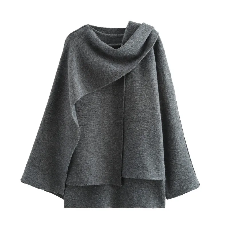 Damen Cape mit asymmetrischem Fall, Stehkragen und Wollmix Nord Taschen