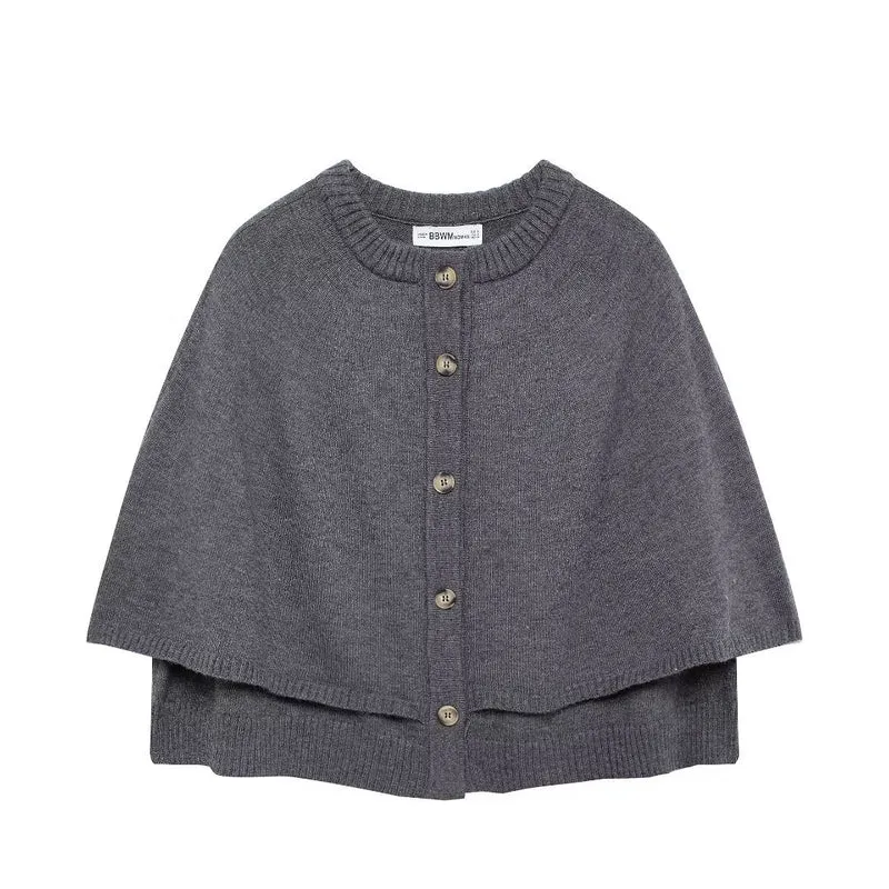 Damen Cape-Cardigan mit Knopfleiste und zweilagigem Umhang Nord Taschen