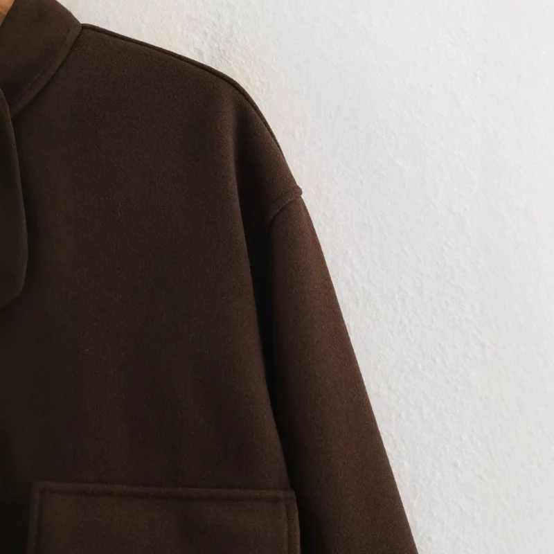 Damen Boxy Wollmix‑Blousonjacke mit Stehkragen, großen Pattentaschen und elastischem Saum Nord Taschen