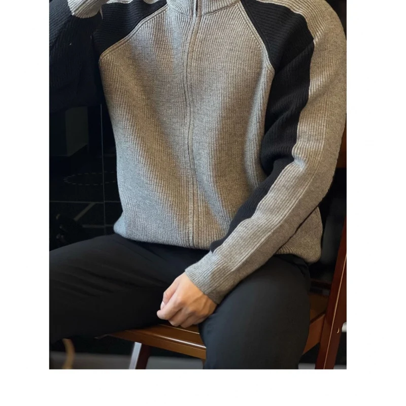 Herren Strick-Zipjacke mit Kontrastpanele, Stehkragen und markanter Rippenstruktur Nord Taschen