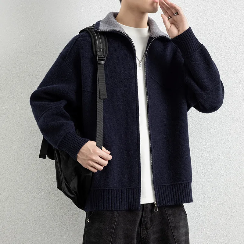 Herren Strick-Zipjacke mit Kontrastkragen und Rippbündchen Nord Taschen