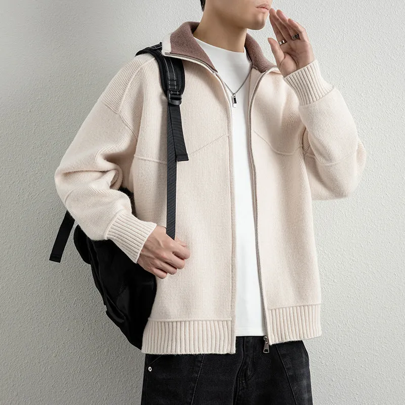 Herren Strick-Zipjacke mit Kontrastkragen und Rippbündchen Nord Taschen