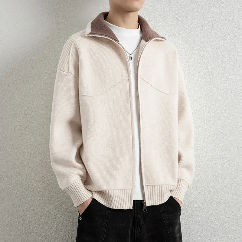 Herren Strick-Zipjacke mit Kontrastkragen und Rippbündchen Nord Taschen