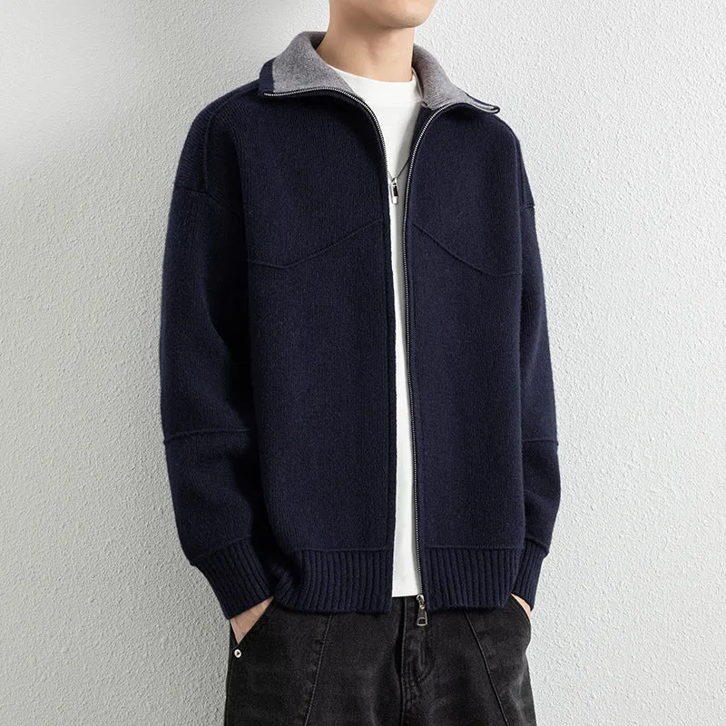 Herren Strick-Zipjacke mit Kontrastkragen und Rippbündchen Nord Taschen