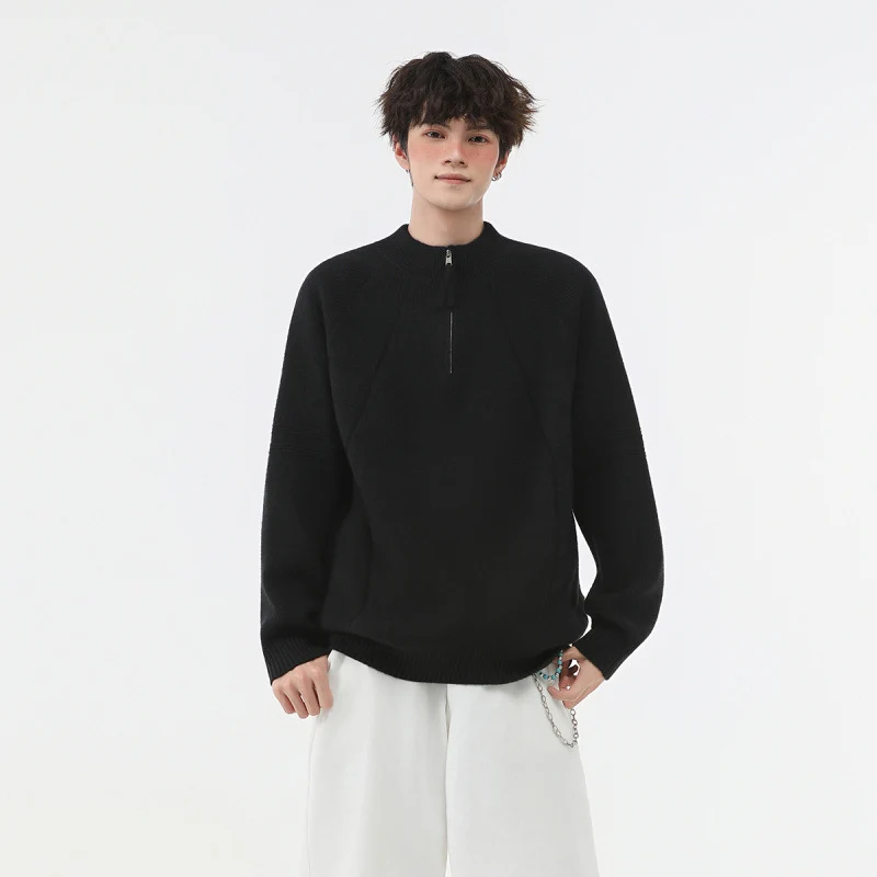 Herren Strick-Halbzip-Pullover mit Stehkragen und strukturierten Rippdetails Nord Taschen