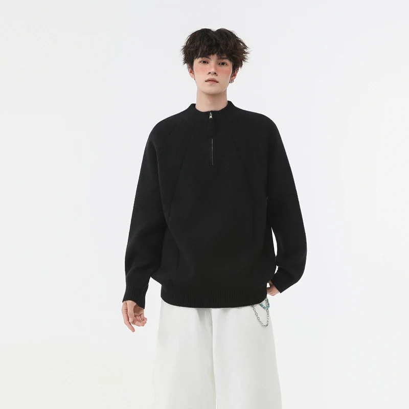 Herren Strick-Halbzip-Pullover mit Stehkragen und strukturierten Rippdetails Nord Taschen