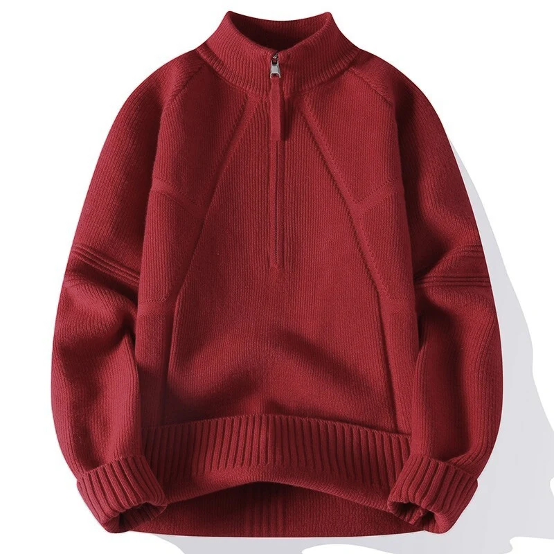 Herren Strick-Halbzip-Pullover mit Stehkragen und strukturierten Rippdetails Nord Taschen