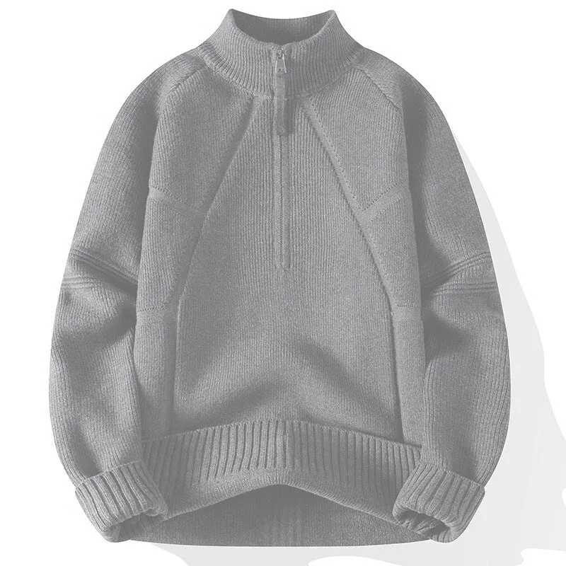 Herren Strick-Halbzip-Pullover mit Stehkragen und strukturierten Rippdetails Nord Taschen