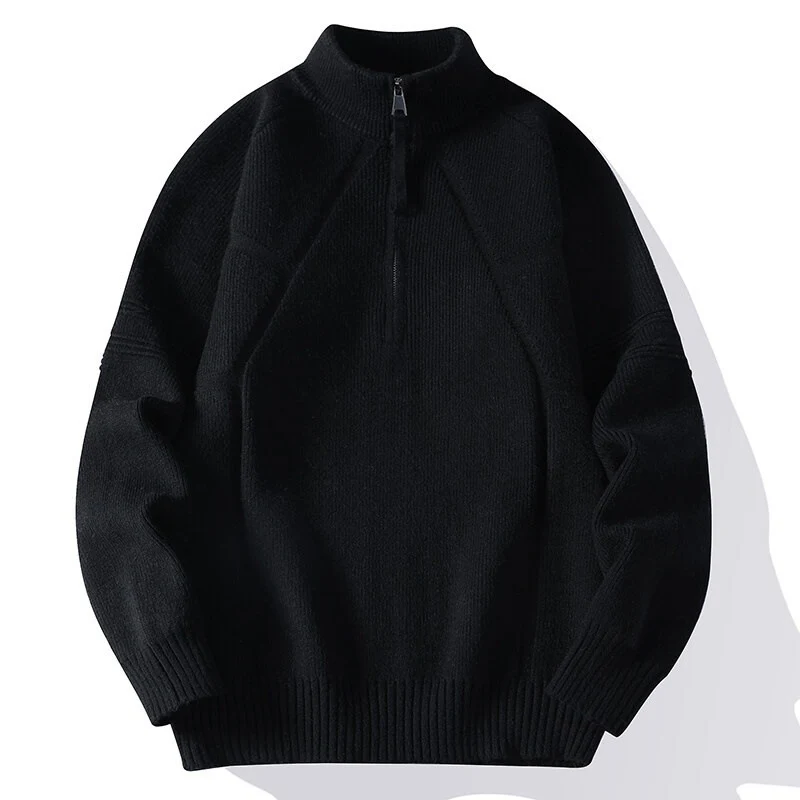 Herren Strick-Halbzip-Pullover mit Stehkragen und strukturierten Rippdetails Nord Taschen