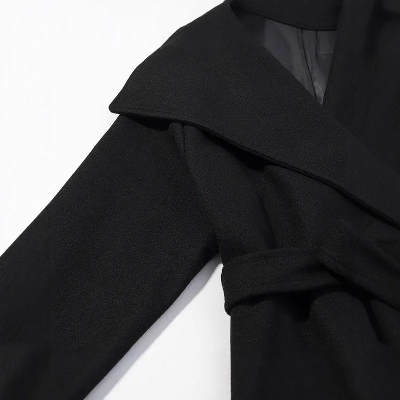 Damen Kurzer Wickelmantel mit übergroßem Schalkragen und Bindegürtel Nord Taschen