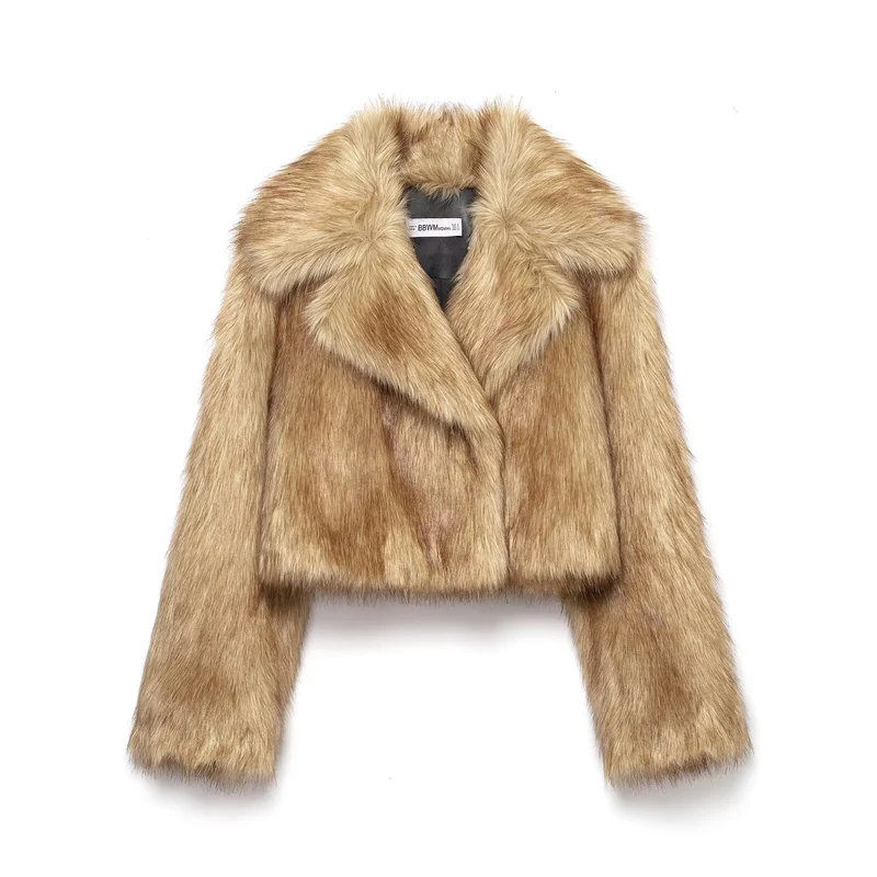 Damen Kurzer Oversized Kunstfell-Bolero mit breitem Schalkragen Nord Taschen