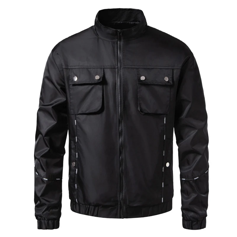 Herren Leichte Utility-Bomberjacke mit Pattentaschen, Stehkragen und elastischem Saum Nord Taschen