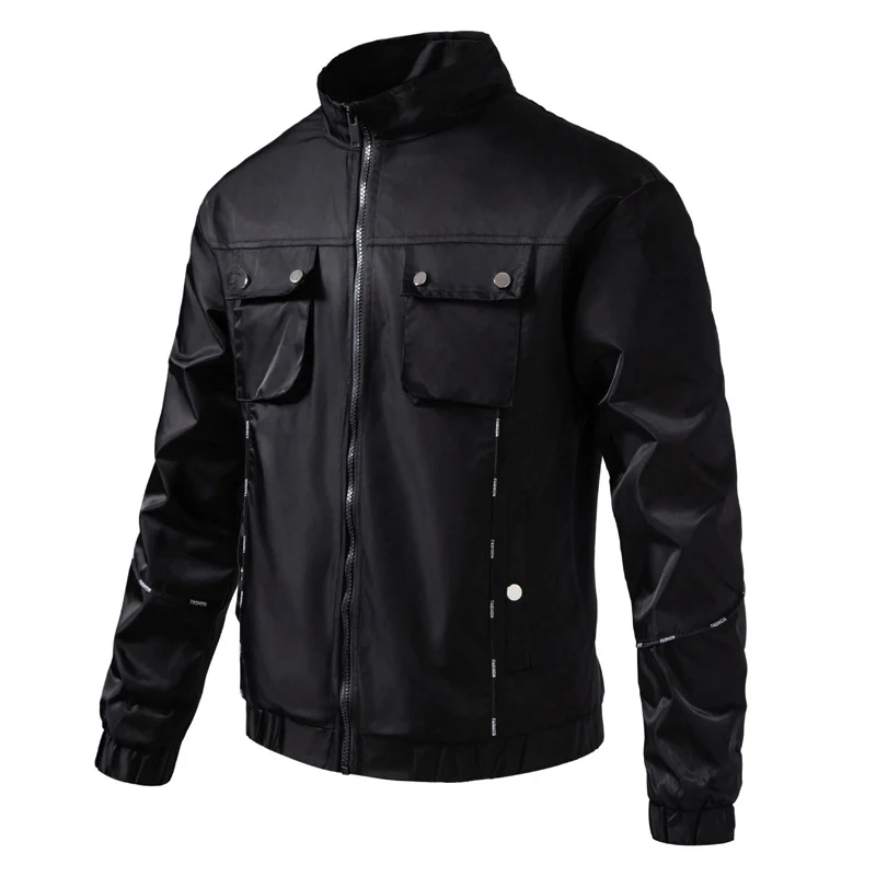 Herren Leichte Utility-Bomberjacke mit Pattentaschen, Stehkragen und elastischem Saum Nord Taschen