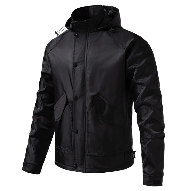 Herren Wasserabweisende Kapuzenjacke im Utility‑Stil mit Druckknopfleiste und Pattentaschen Nord Taschen