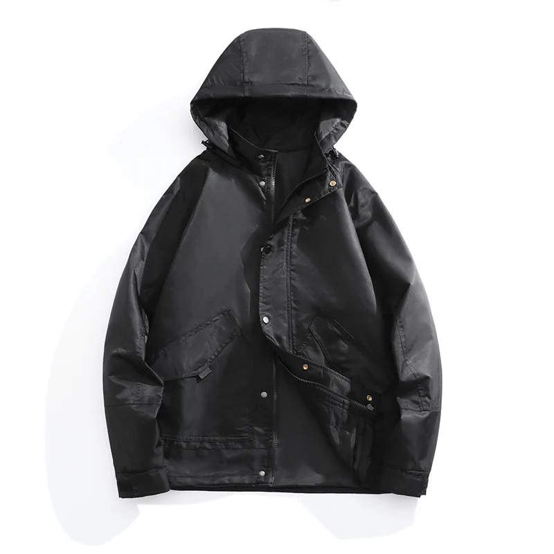 Herren Wasserabweisende Kapuzenjacke im Utility‑Stil mit Druckknopfleiste und Pattentaschen Nord Taschen