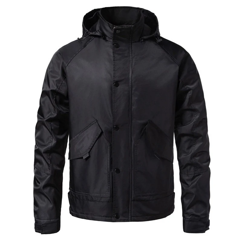 Herren Wasserabweisende Kapuzenjacke im Utility‑Stil mit Druckknopfleiste und Pattentaschen Nord Taschen