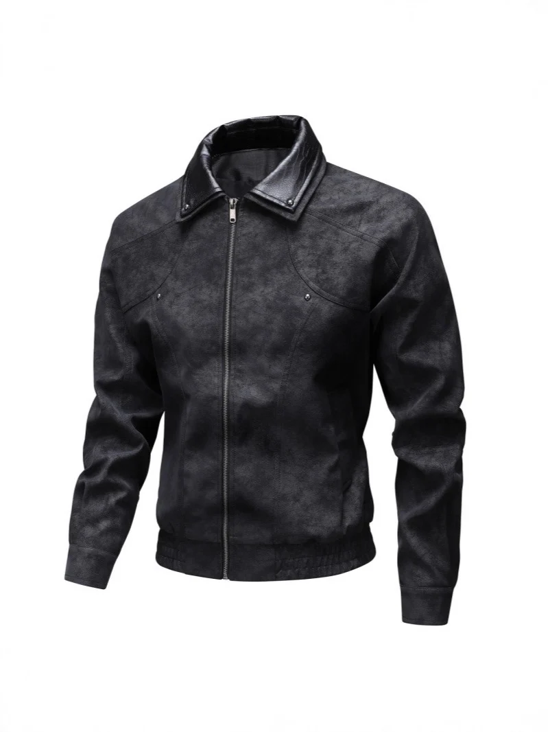 Herren Vintage-inspirierte Kunstleder-Blousonjacke mit kontrastkragen Nord Taschen