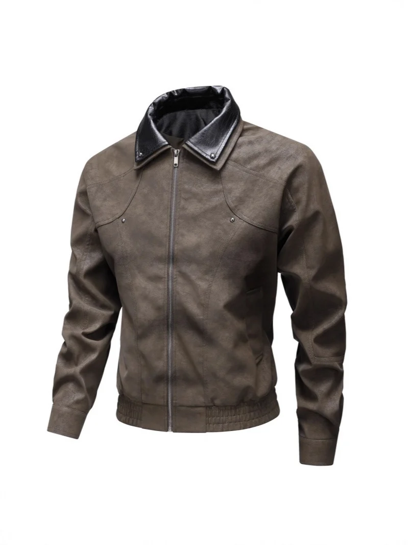 Herren Vintage-inspirierte Kunstleder-Blousonjacke mit kontrastkragen Nord Taschen