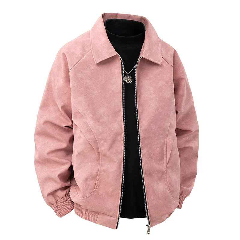 Herren Veloursleder‑Optik Zipjacke im Retro‑Blouson‑Stil mit Kentkragen und elastischem Saum Nord Taschen