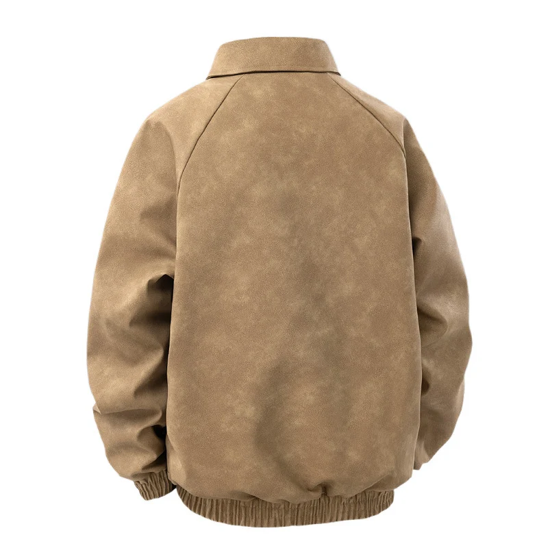 Herren Veloursleder‑Optik Zipjacke im Retro‑Blouson‑Stil mit Kentkragen und elastischem Saum Nord Taschen