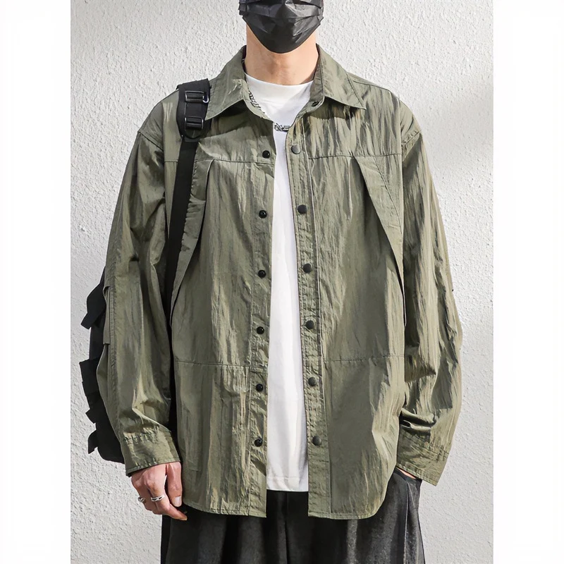 Herren Leichte Overshirt-Hemdjacke im Relaxed-Look mit Druckknopfleiste und Faltendetail Nord Taschen