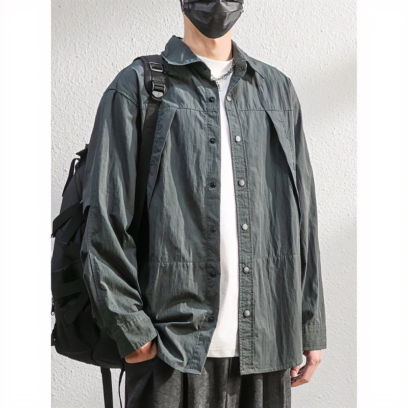 Herren Leichte Overshirt-Hemdjacke im Relaxed-Look mit Druckknopfleiste und Faltendetail Nord Taschen