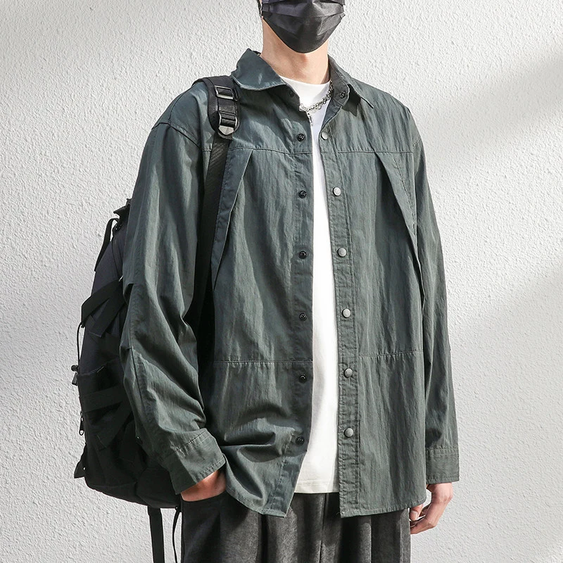 Herren Leichte Overshirt-Hemdjacke im Relaxed-Look mit Druckknopfleiste und Faltendetail Nord Taschen