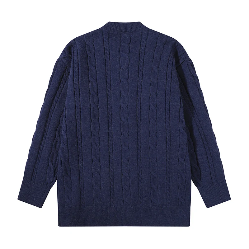 Unisex Übergroße Zopfmuster-Strickjacke mit Knopfleiste und Rundhalsausschnitt Nord Taschen