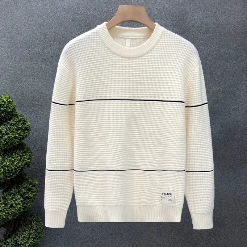 Unisex Strukturierter Waffelstrick-Pullover mit feinen Kontraststreifen Nord Taschen