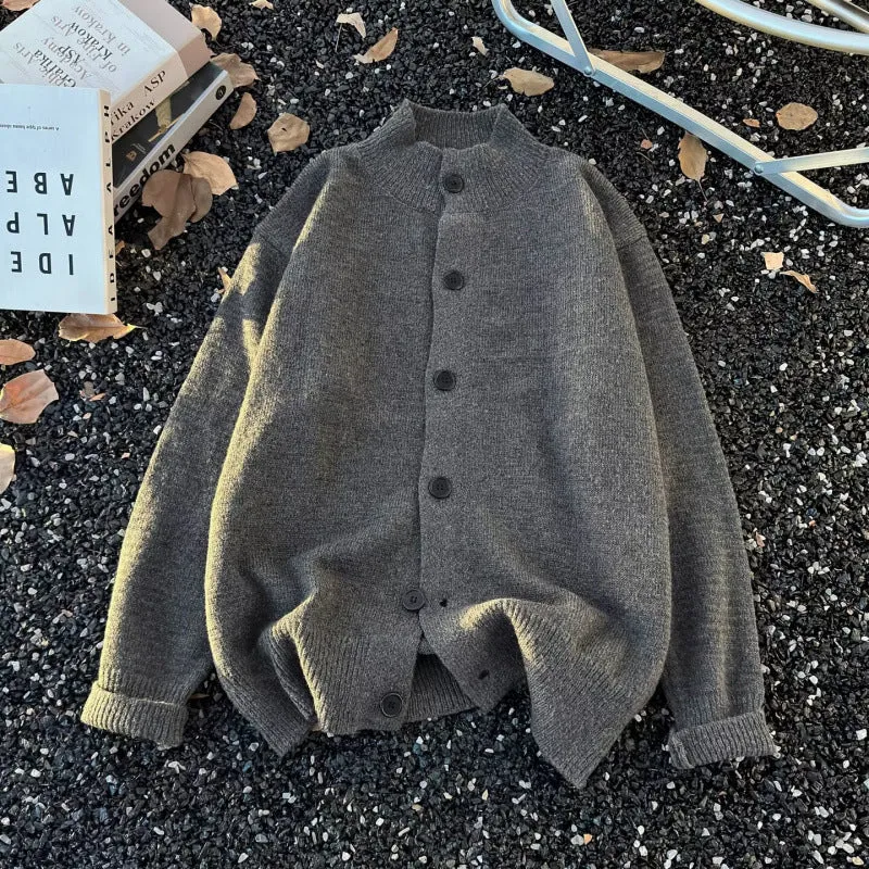 Unisex Oversized Wollmix-Cardigan mit Rundhalsausschnitt, Knopfleiste und geripptem Saum Nord Taschen