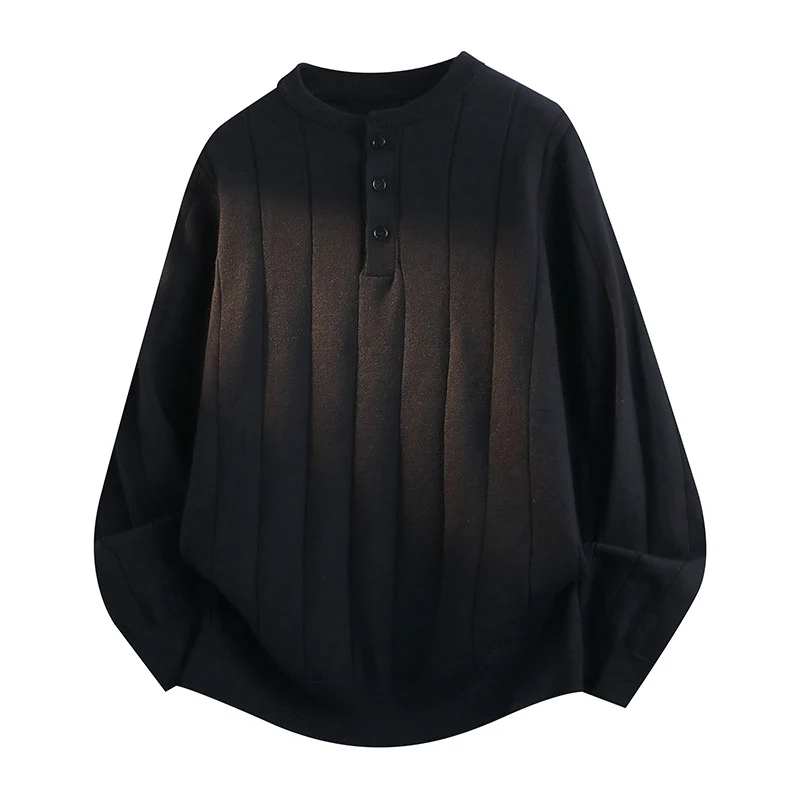Unisex Oversized Strukturierter Henley-Strickpullover mit vertikaler Rippenstruktur und halber Knopfleiste Nord Taschen