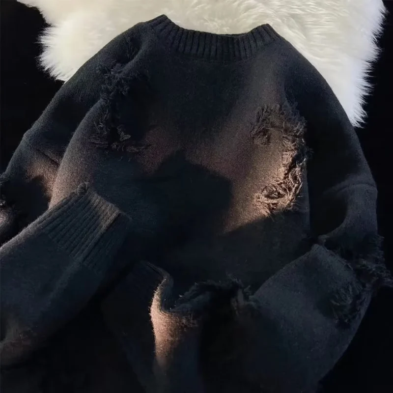 Unisex Oversized Strickpullover mit Destroy-Details und Rundhalsausschnitt Nord Taschen