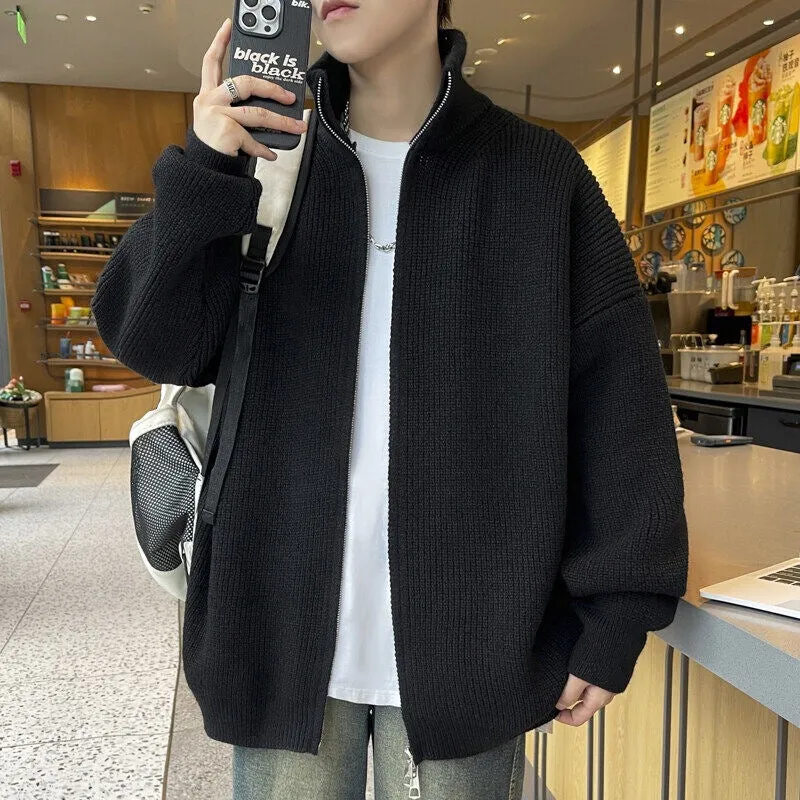 Unisex Oversized Strick-Zipjacke mit Stehkragen und Rippbündchen Nord Taschen