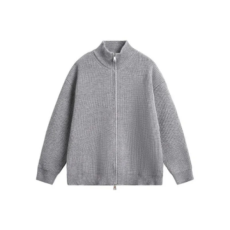 Unisex Oversized Strick-Zipjacke mit Stehkragen und Rippbündchen Nord Taschen