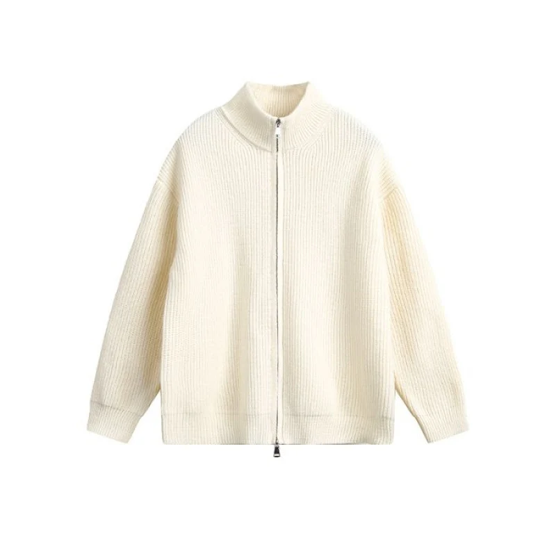 Unisex Oversized Strick-Zipjacke mit Stehkragen und Rippbündchen Nord Taschen