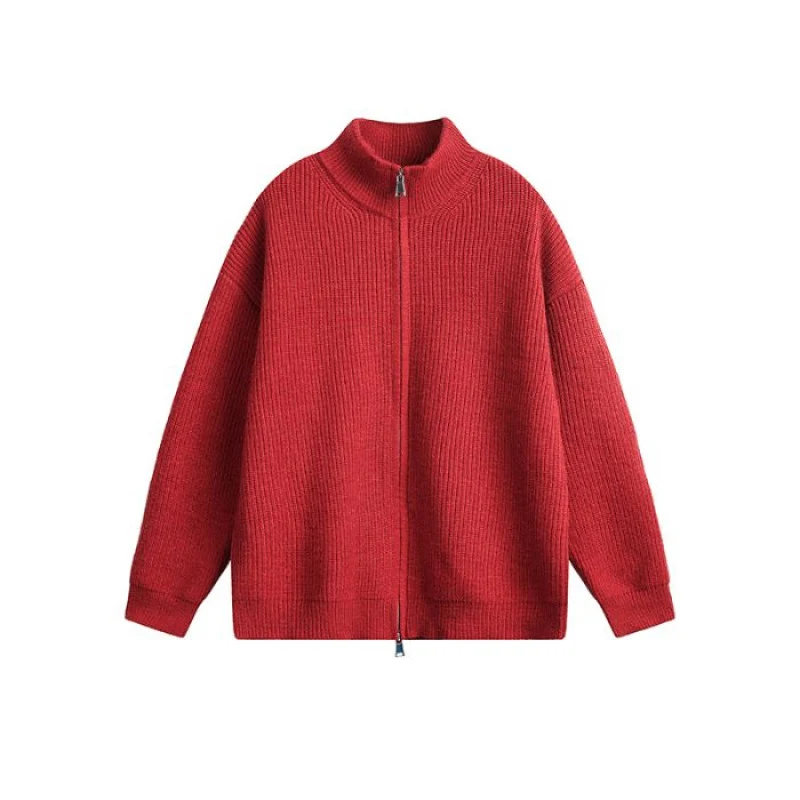 Unisex Oversized Strick-Zipjacke mit Stehkragen und Rippbündchen Nord Taschen