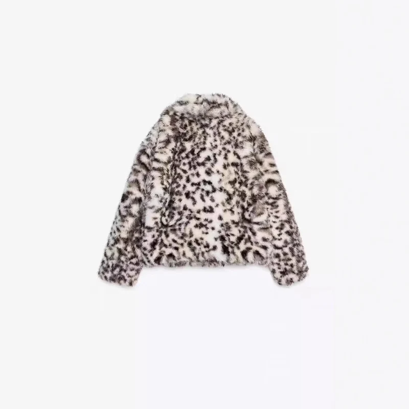 Damen Kurz geschnittene Kunstfelljacke mit Leopardenmuster Nord Taschen